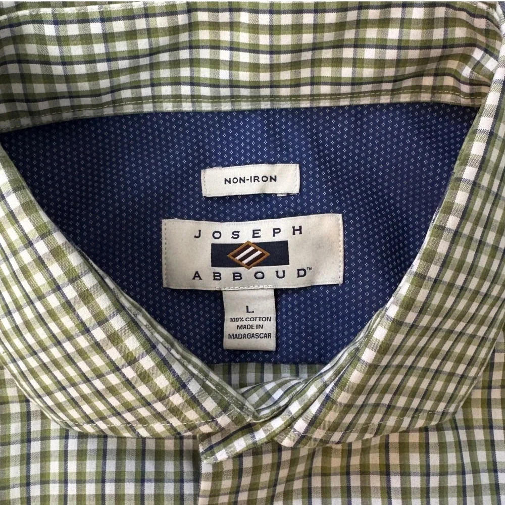Joseph Abboud Non-Iron 100% Cotton Green Gingham Button Down Shirt Mens L - Picture 5 of 7